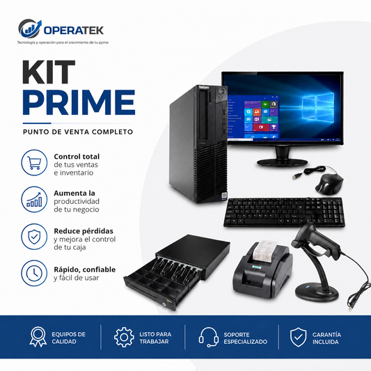KIT PRIME | Punto de Venta Completo para Negocios | PC HP + Software de por Vida + Impresora + Lector + Gaveta