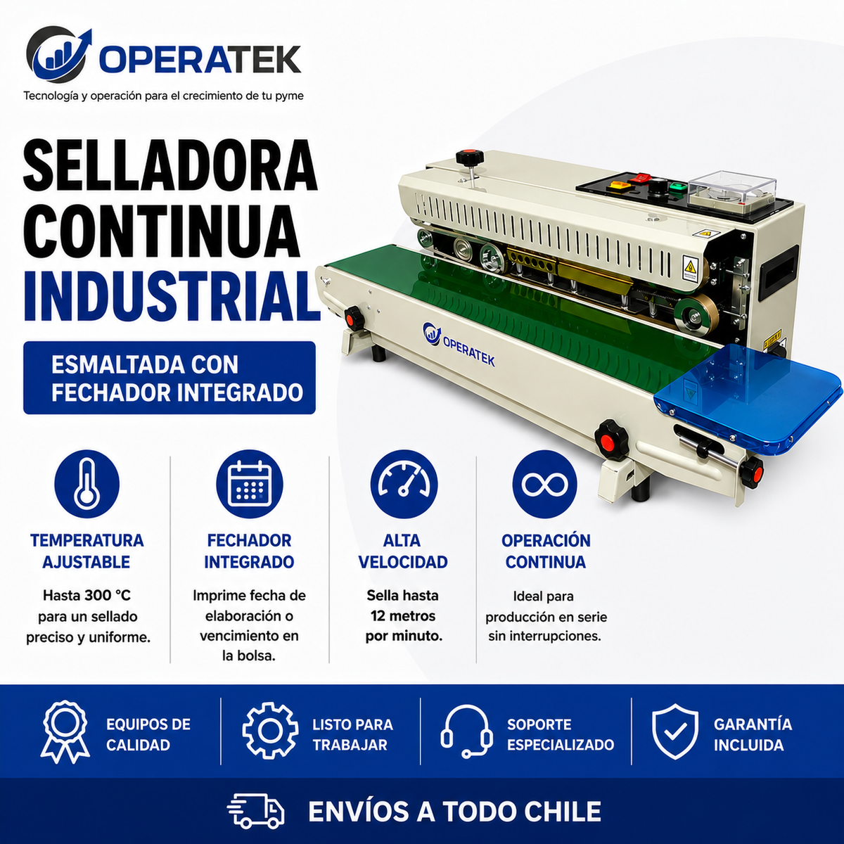 Selladora Continua Industrial esmaltada con Fechador Integrado